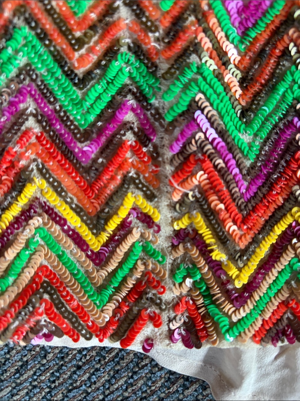 Haute Hippie Rainbow Sequins Silk Stretch ZigZag Disco Party Mini Skirt Sz M - Picture 3 of 5
